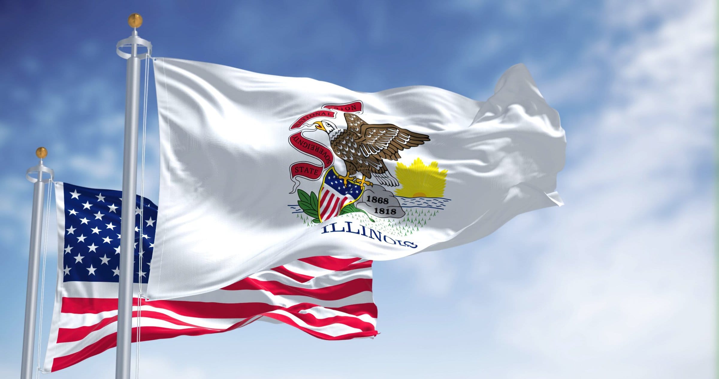 The Illinois state flag. Photo courtesy of rarrarorro via Shutterstock.