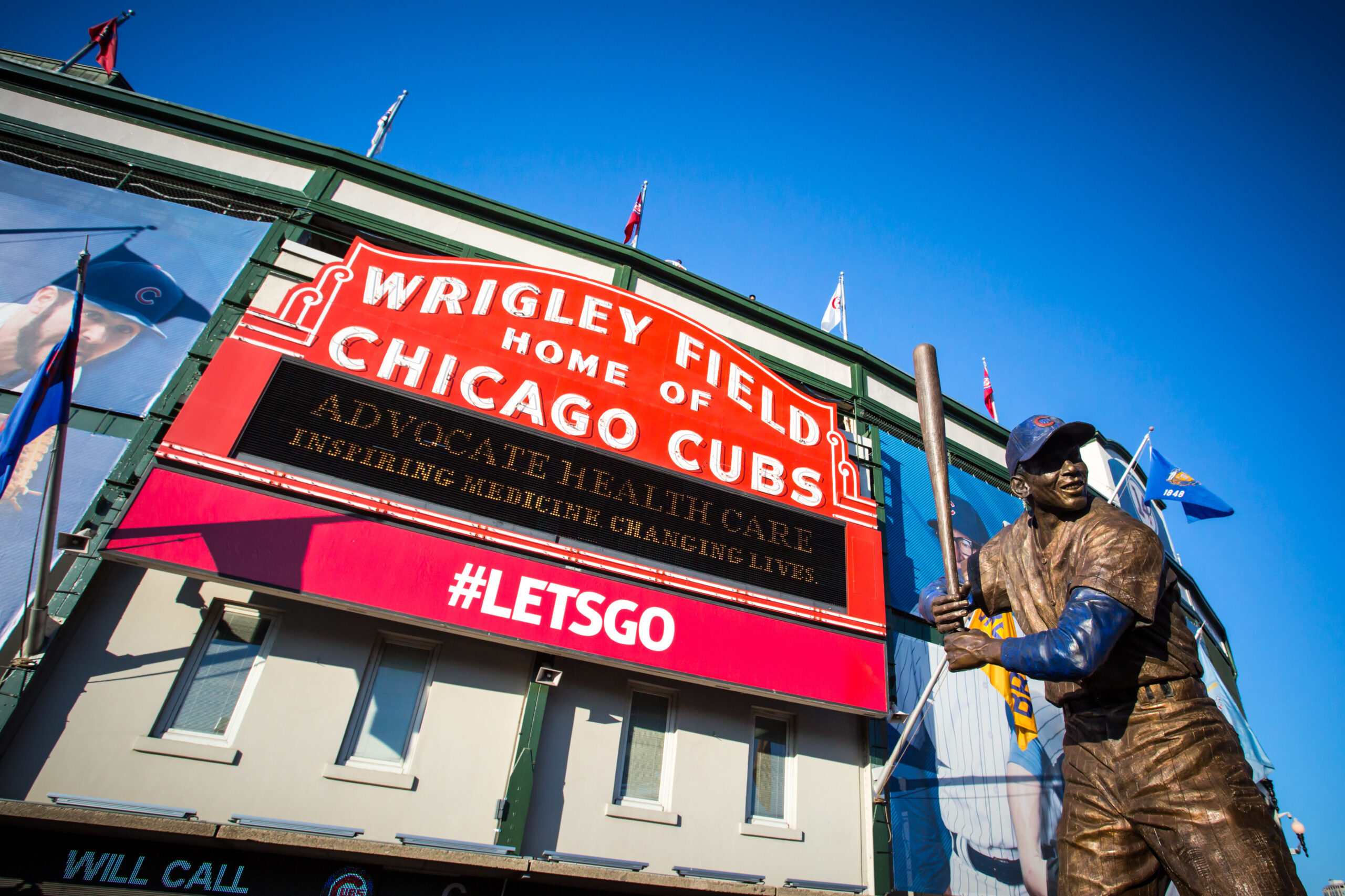 The iconic Wrigley Field, home of the Chicago Cubs. Image via Shutterstock.